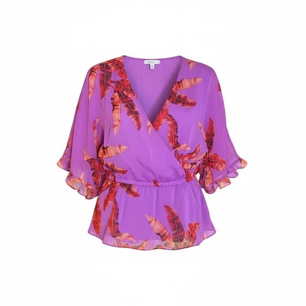 Sofia by Sofia Vergara Faux Wrap Short Sleeve Peplum Top Purple Red Size XXL